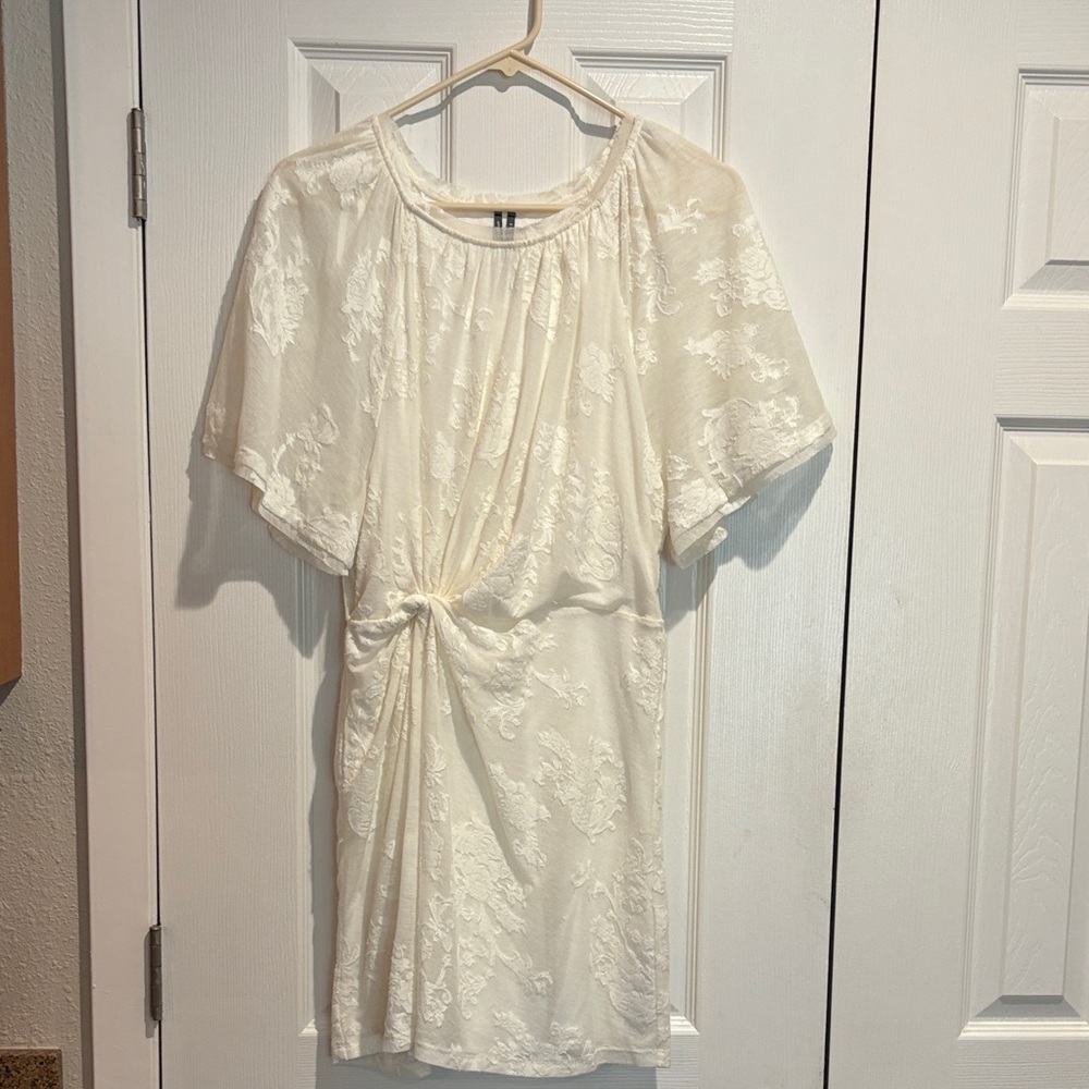 Anthropologie Women's Cream Knot-Front Lace Jersey Dress - Small